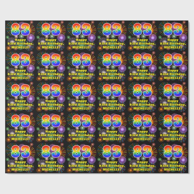 83rd Birthday: Fun Fireworks, Rainbow Look # “83” Wrapping Paper (Flat)