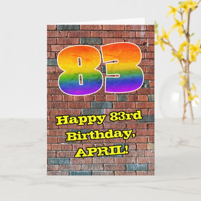 83rd Birthday: Fun Graffiti-Inspired Rainbow 83 Card (Yellow Flower)