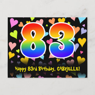 83rd Birthday: Fun Hearts Pattern, Rainbow 83 Postcard