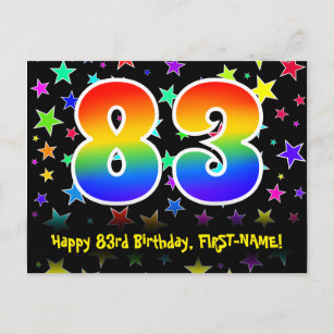 83rd Birthday: Fun Stars Pattern, Rainbow 83, Name Postcard