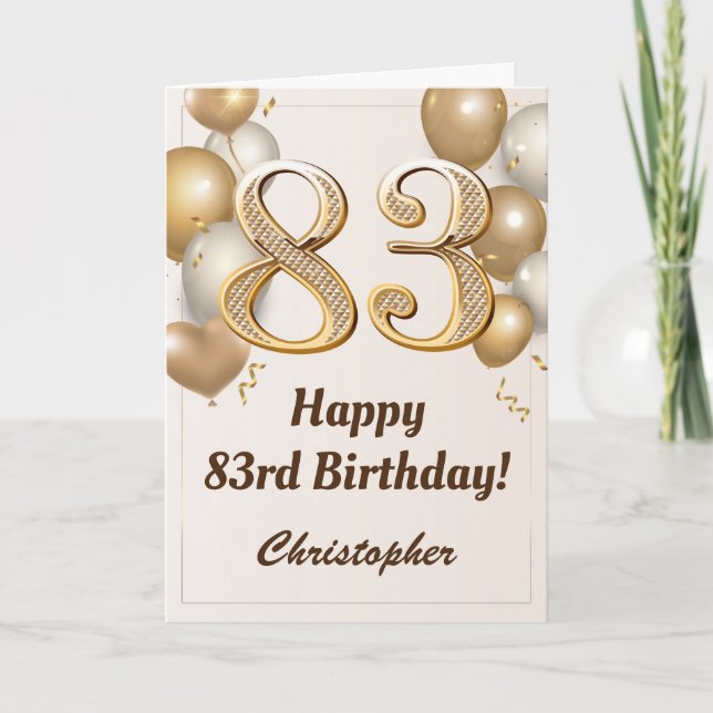 83rd Birthday Gold Balloons and Confetti Birthday Card (Front)