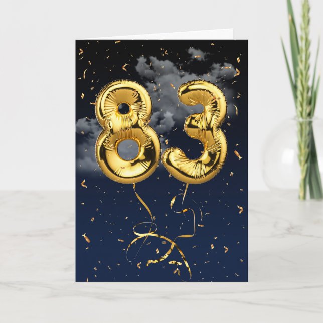 83rd Birthday Gold Mylar Balloon and Confetti Card (Front)