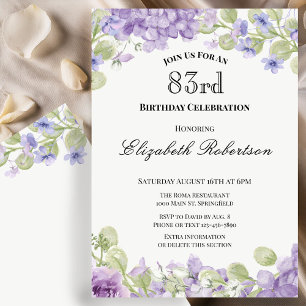 83rd Birthday Invitation Elegant Purple Floral