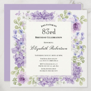 83rd Birthday Invitation Elegant Purple Flowers