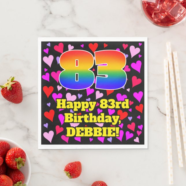 83rd Birthday: Loving Hearts Pattern, Rainbow # 83 Napkin (Insitu)