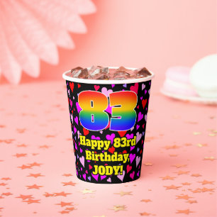 83rd Birthday: Loving Hearts Pattern, Rainbow 83 Paper Cups