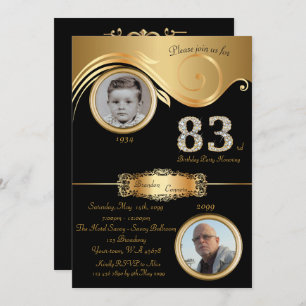 83rd,Birthday Man 83rd,elegant art deco,black gold Invitation