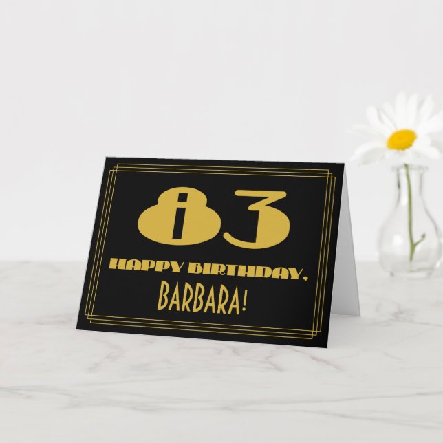 83rd Birthday: Name + Art Deco Inspired Look "83" Card (Small Plant)
