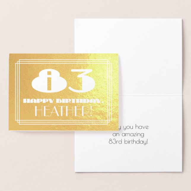83rd Birthday: Name + Art Deco Inspired Look "83" Foil Card (Display)