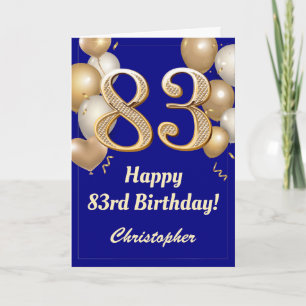 83rd Birthday Navy Blue and Gold Balloons Confetti Card
