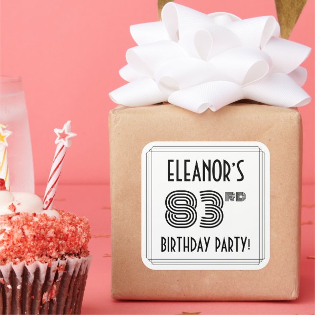 83rd Birthday Party: Art Deco Style + Custom Name Square Sticker (Party)