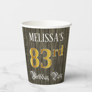 83rd Birthday Party — Faux Gold & Faux Wood Look Paper Cups