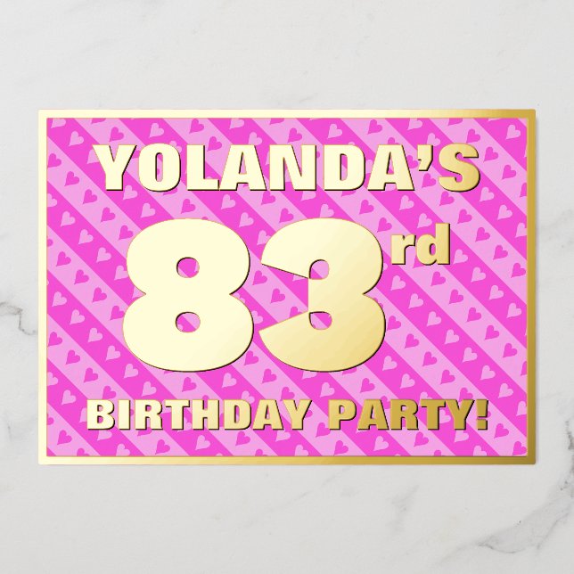 83rd Birthday Party — Fun Pink Hearts and Stripes (Front)