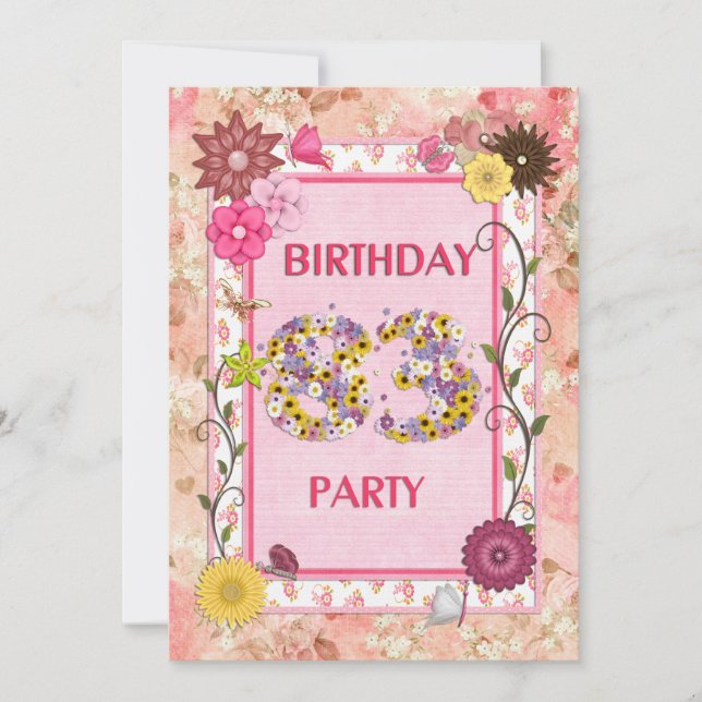83rd birthday party invitation with floral frame (Front)