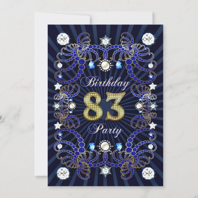 83rd birthday party invite with masses of jewels (Front)