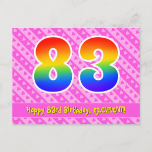 83rd Birthday: Pink Stripes & Hearts, Rainbow 83 Postcard