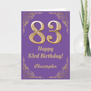 83rd Birthday Purple and Gold Glitter Frame Card