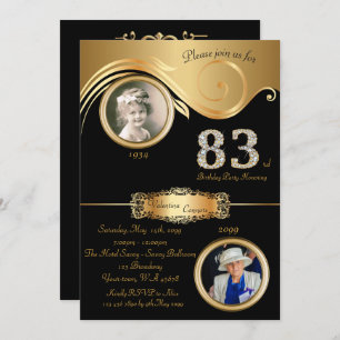 83rd,Birthday Woman 83rd,elegant art deco,black Invitation