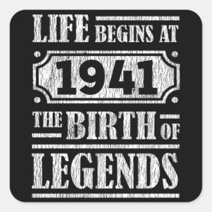 84 Year Old 1941 Birth Of Legend 84th Birthday Square Sticker