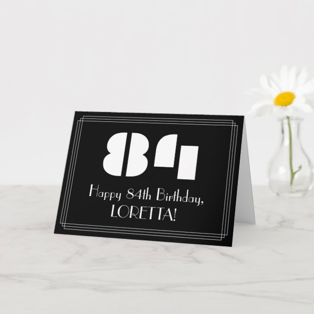 84th Birthday: Art Deco Inspired Look "84" & Name Card (Small Plant)
