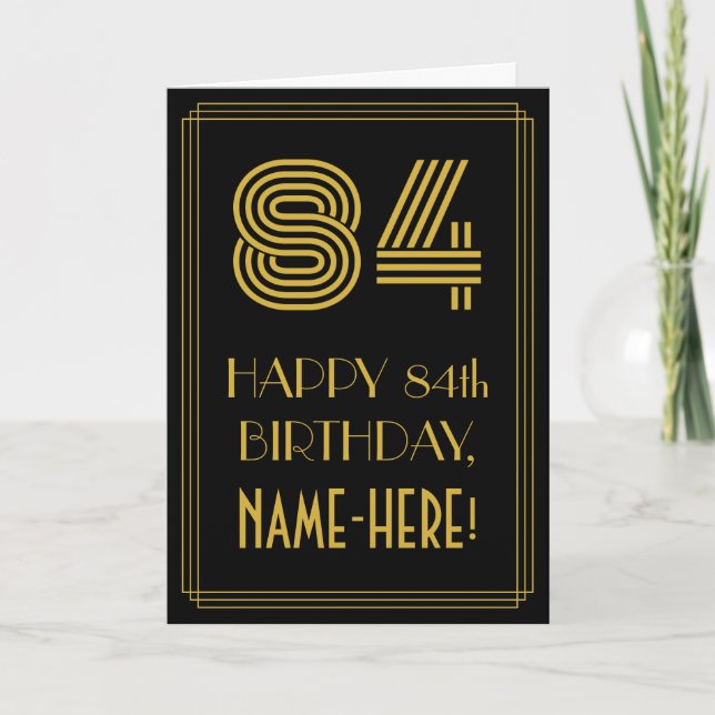 84th Birthday: Art Deco Inspired Look "84" & Name Card (Front)