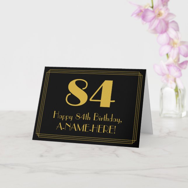 84th Birthday: Art Deco Inspired Look "84" + Name Card (Orchid)