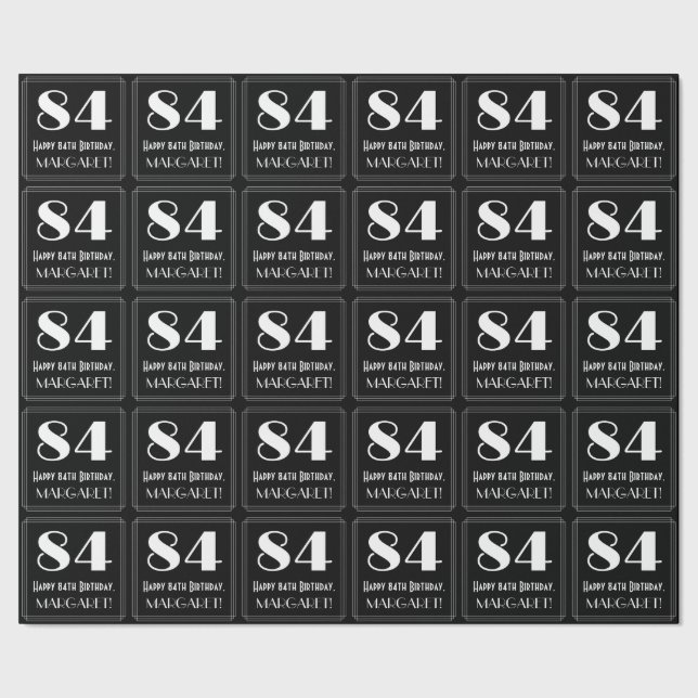 84th Birthday - Art Deco Inspired Look "84", Name Wrapping Paper (Seam)