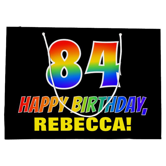 84th Birthday: Bold, Fun, Simple, Rainbow 84 Large Gift Bag (Back)