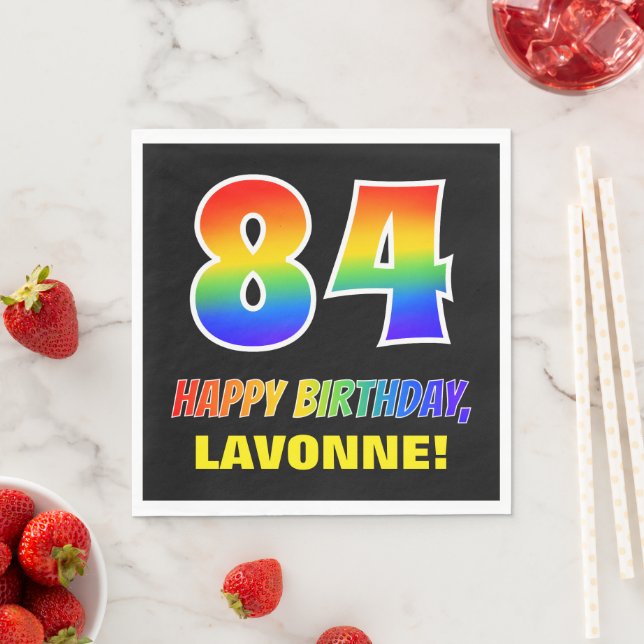 84th Birthday: Bold, Fun, Simple, Rainbow 84 Napkin (Insitu)