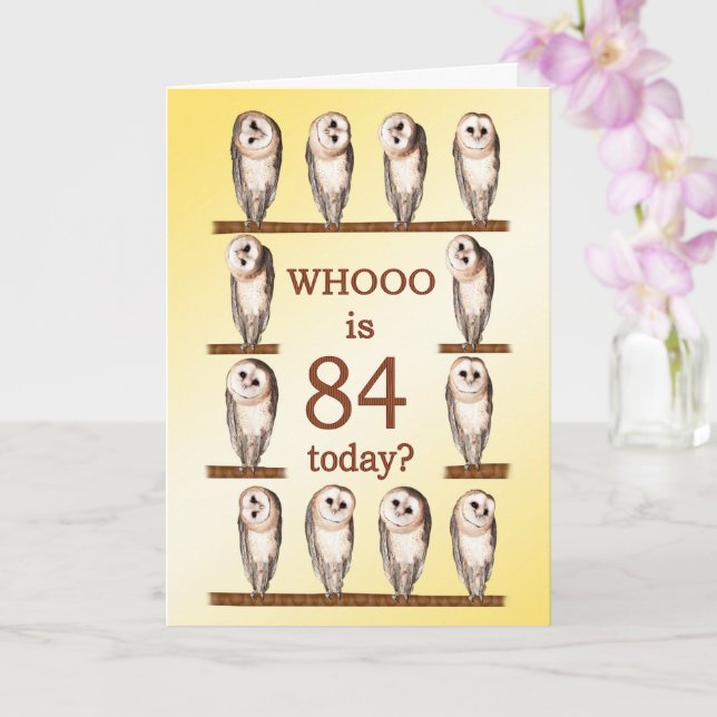 84th Birthday, Curious Owls Card (Orchid)