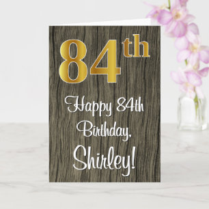84th Birthday: Elegant Faux Gold Look #, Faux Wood Card