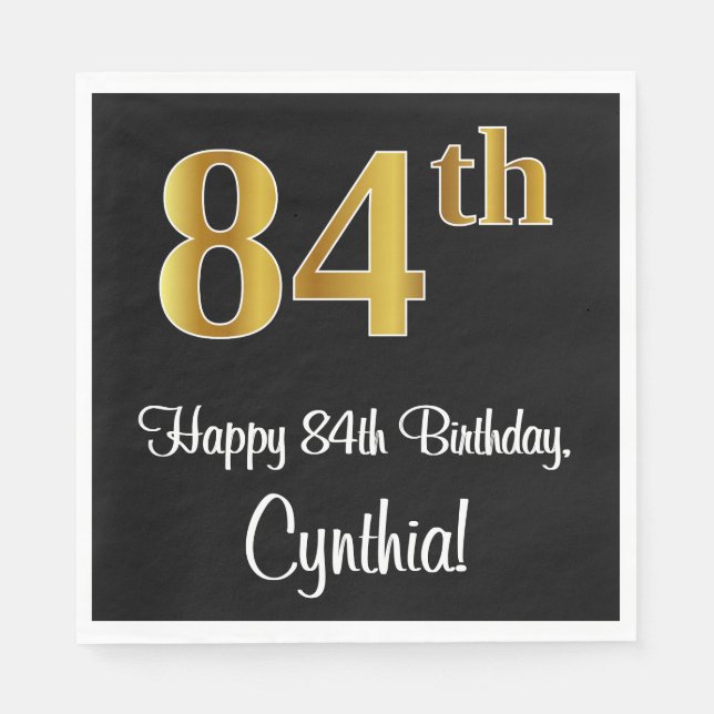 84th Birthday ~ Elegant Luxurious Faux Gold Look # Napkin (Front)