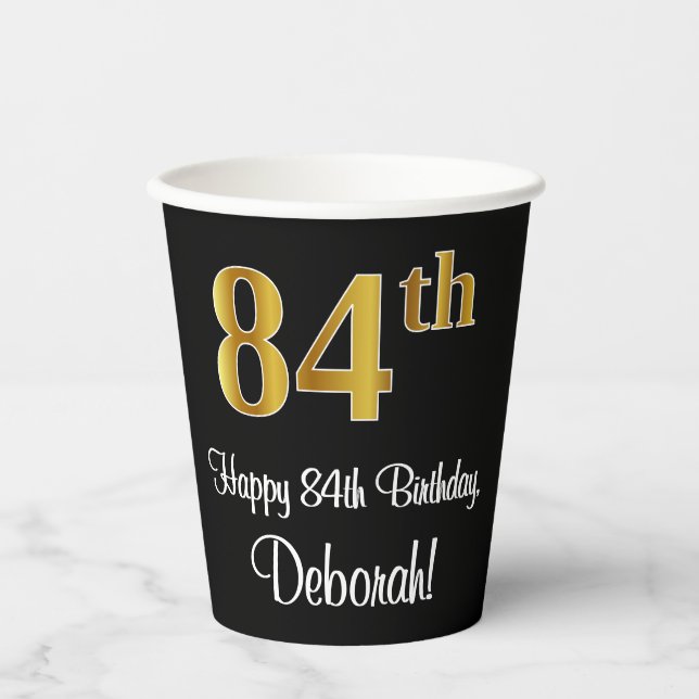 84th Birthday - Elegant Luxurious Faux Gold Look # Paper Cups (Front)