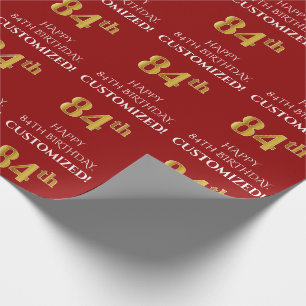 84th Birthday: Elegant, Red, Faux Gold Look Wrapping Paper
