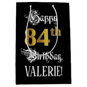 84th Birthday ~ Fancy Script; Faux Gold Look; Name Medium Gift Bag