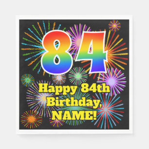84th Birthday: Fun Fireworks Pattern + Rainbow 84 Napkin
