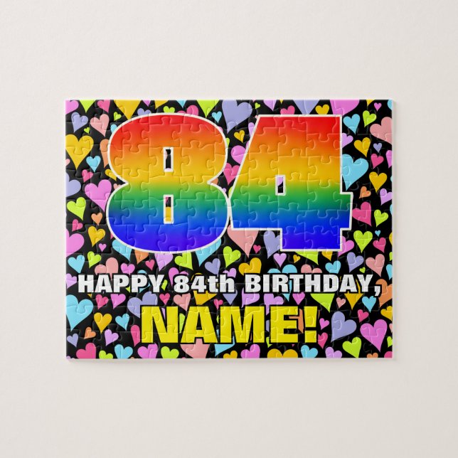 84th Birthday — Fun, Loving Heart Shapes + “84” Jigsaw Puzzle (Horizontal)