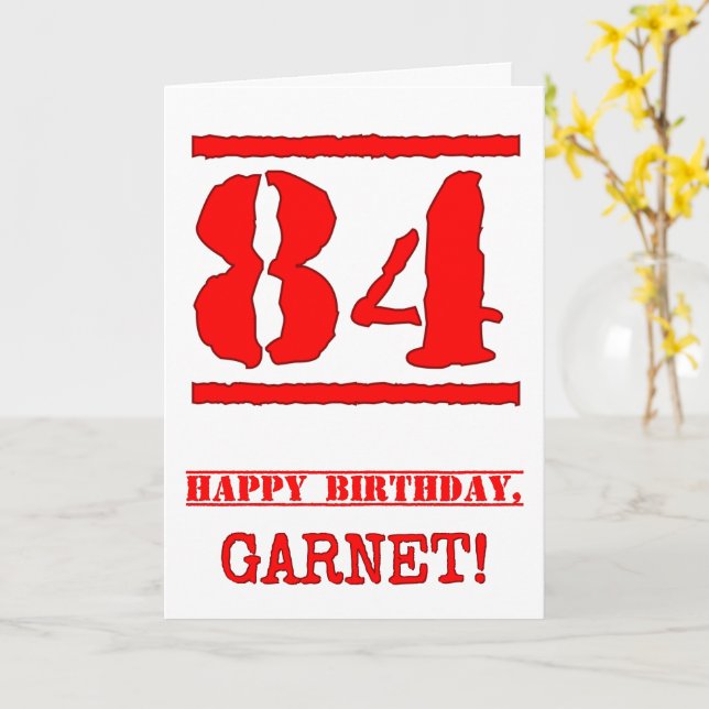 84th Birthday: Fun, Red Rubber Stamp Inspired Look Card (Yellow Flower)