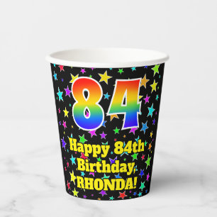 84th Birthday: Fun Stars Pattern and Rainbow 84 Paper Cups