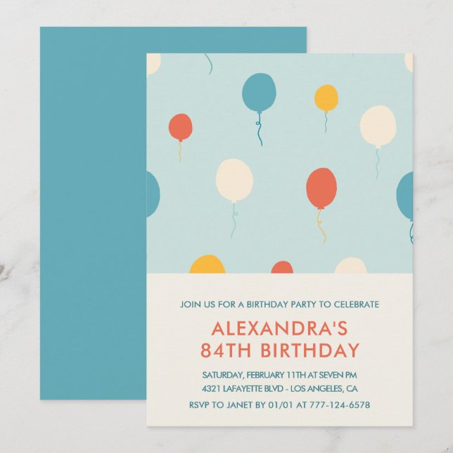 84th birthday invitations Balloons Modern (Front/Back)