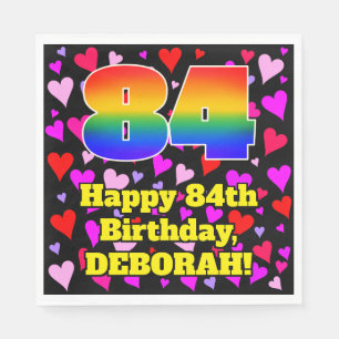 84th Birthday: Loving Hearts Pattern, Rainbow # 84 Napkin