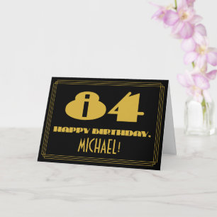 84th Birthday: Name + Art Deco Inspired Look "84" Card