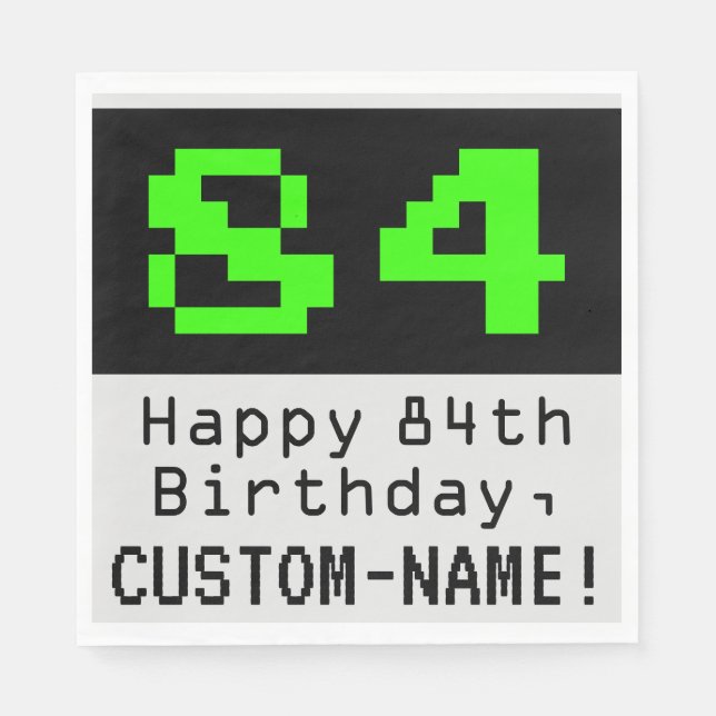 84th Birthday - Nerdy / Geeky Style "84" & Name Napkin (Front)