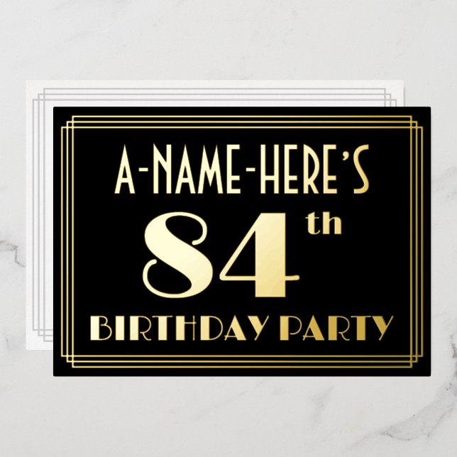 84th Birthday Party: Art Deco Look “84”, w/ Name (Front/Back)