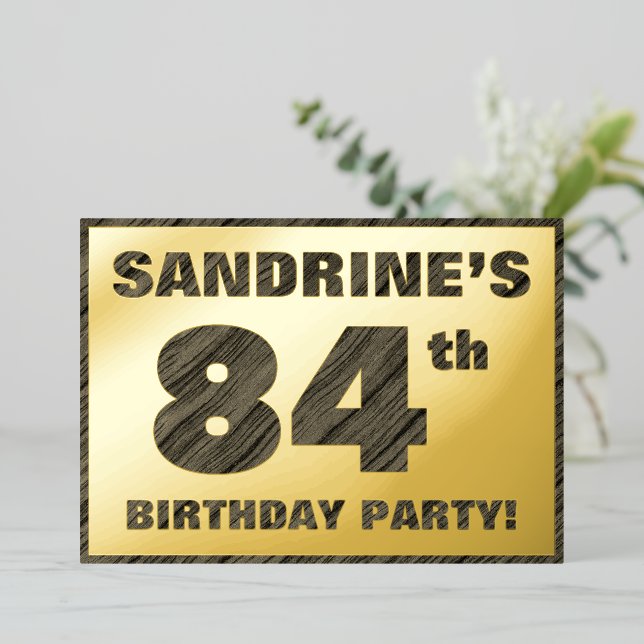 84th Birthday Party — Bold, Faux Wood Grain Text (Standing Front)
