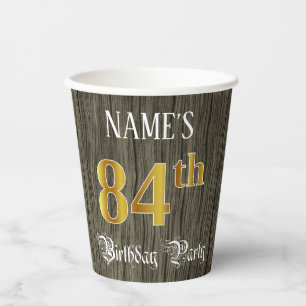 84th Birthday Party — Faux Gold & Faux Wood Look Paper Cups