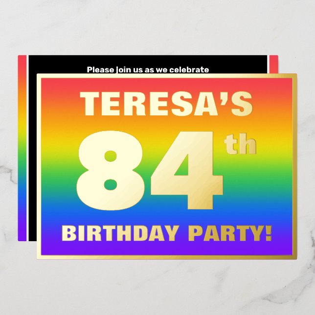 84th Birthday Party: Fun, Colourful Rainbow Patter (Front/Back)