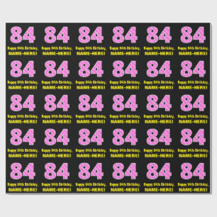 84th Birthday: Pink Stripes and Hearts "84" + Name Wrapping Paper