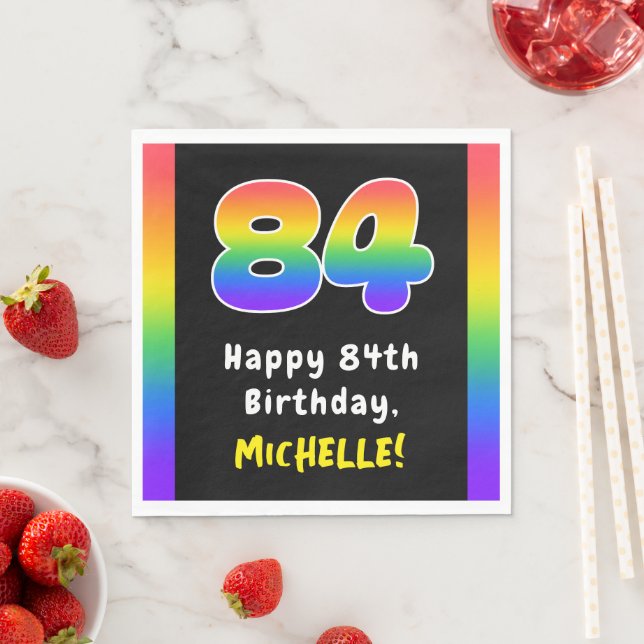 84th Birthday: Rainbow Spectrum # 84, Custom Name Napkin (Insitu)