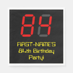 84th Birthday: Red Digital Clock Style "84" + Name Napkin